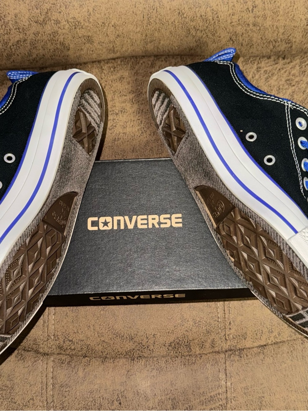Converse Low Top Sneakers in Black, Royal Blue & Yellow - Picture 7 of 9